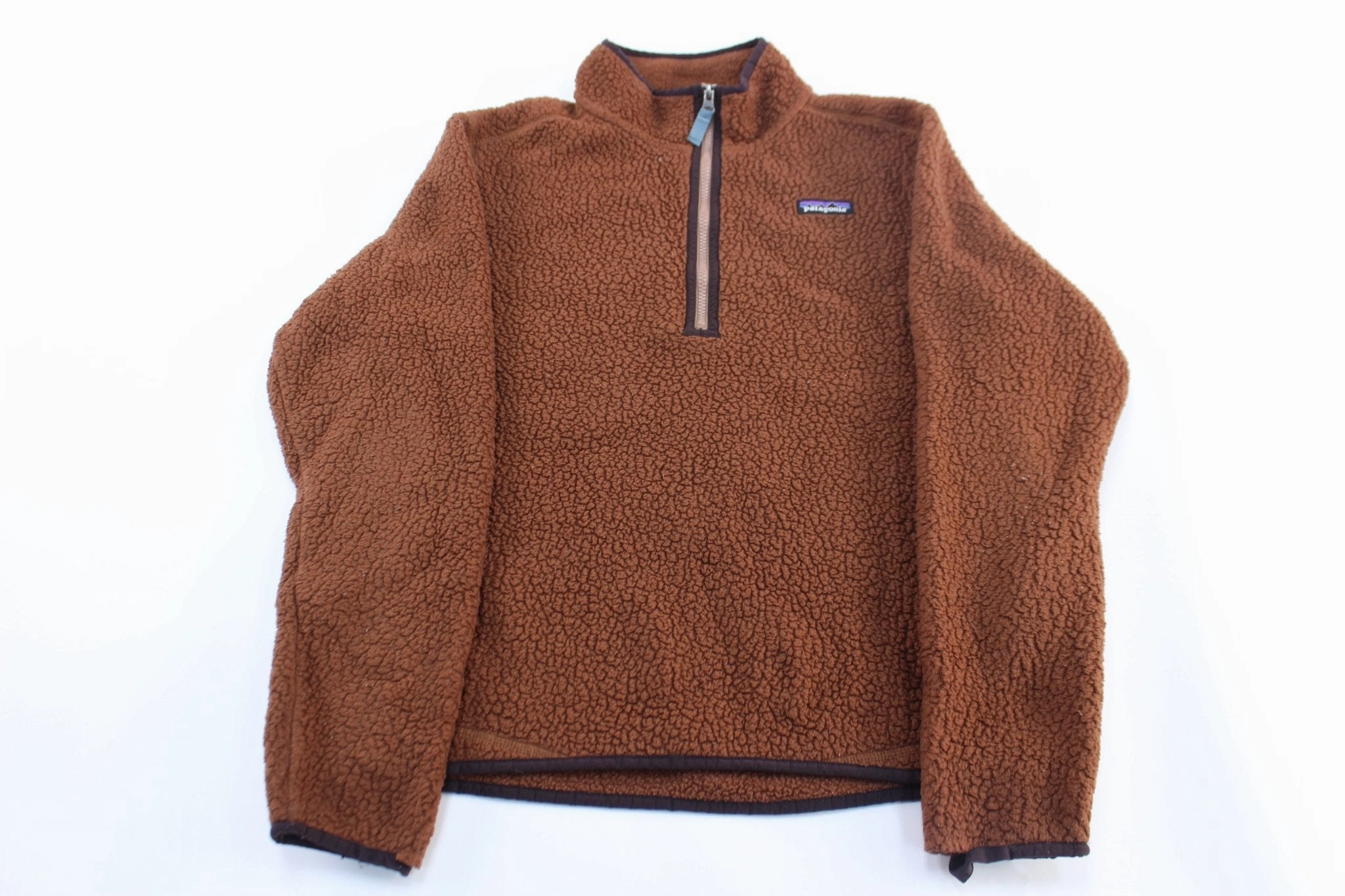 Women's Patagonia Logo Patch Brown Sherpa Pullover FullLengthZip City Style