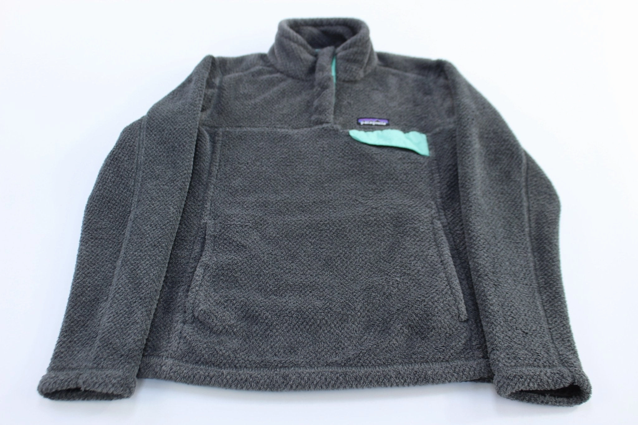 Frictionless Cuffs Women's Patagonia Logo Patch Grey & Blue Snap-T Re-Tool Pullover