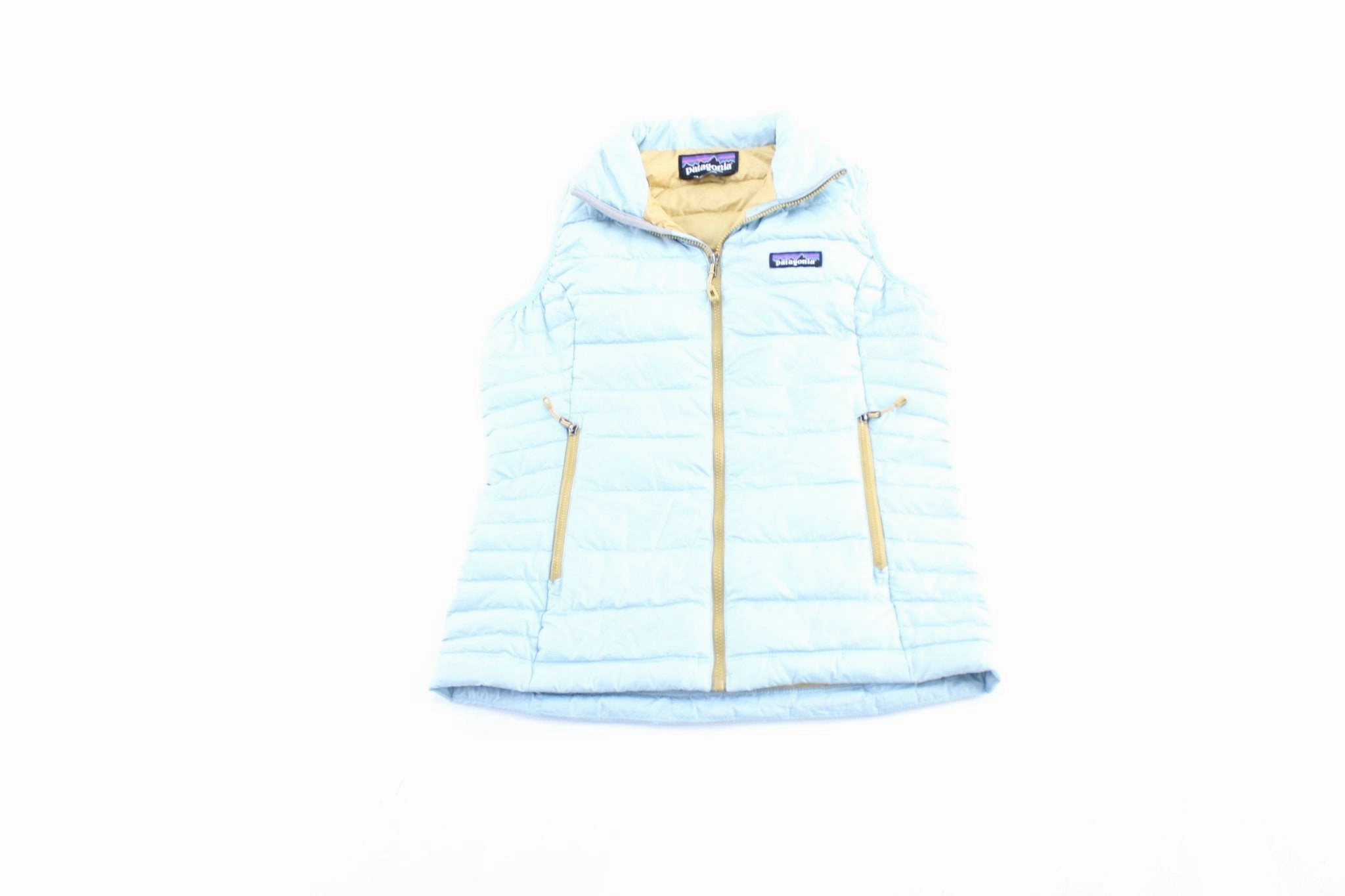 Tailored Silhouette Women's Patagonia Logo Patch Light Blue Zip Up Vest