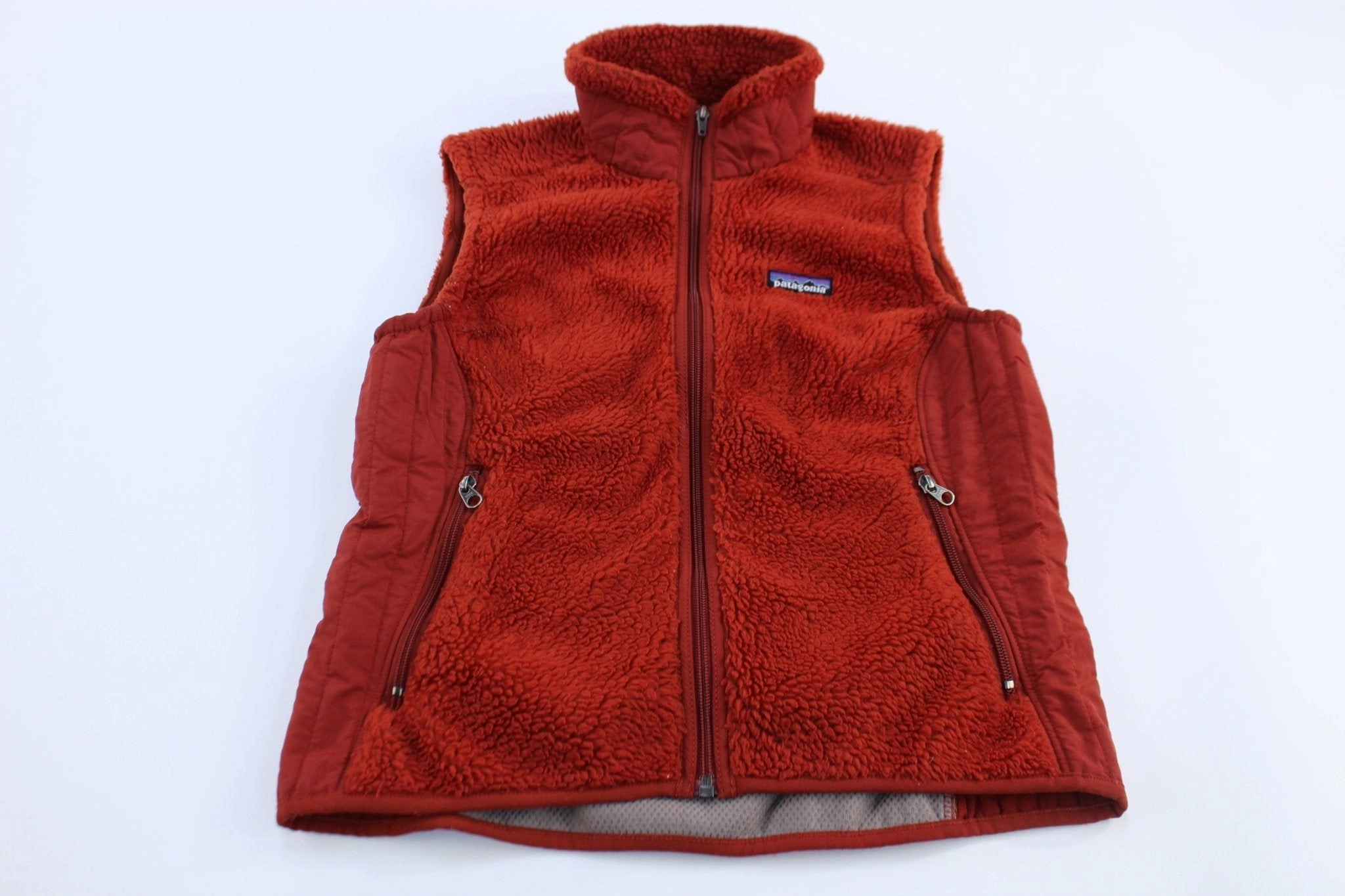 Women's Patagonia Logo Patch Orange Fleece Zip Up Vest models