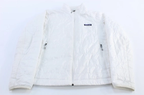 Women's Patagonia Logo Patch White Puffer Jacket Permit suitable for educational purposes