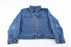 Women's Ralph Lauren Denim Jean Jacket Button Snap Conversion Low Profile