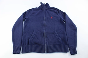 Women's Ralph Lauren Embroidered Logo Navy Blue Zip Up Sweater Trail Fit sunny - day look