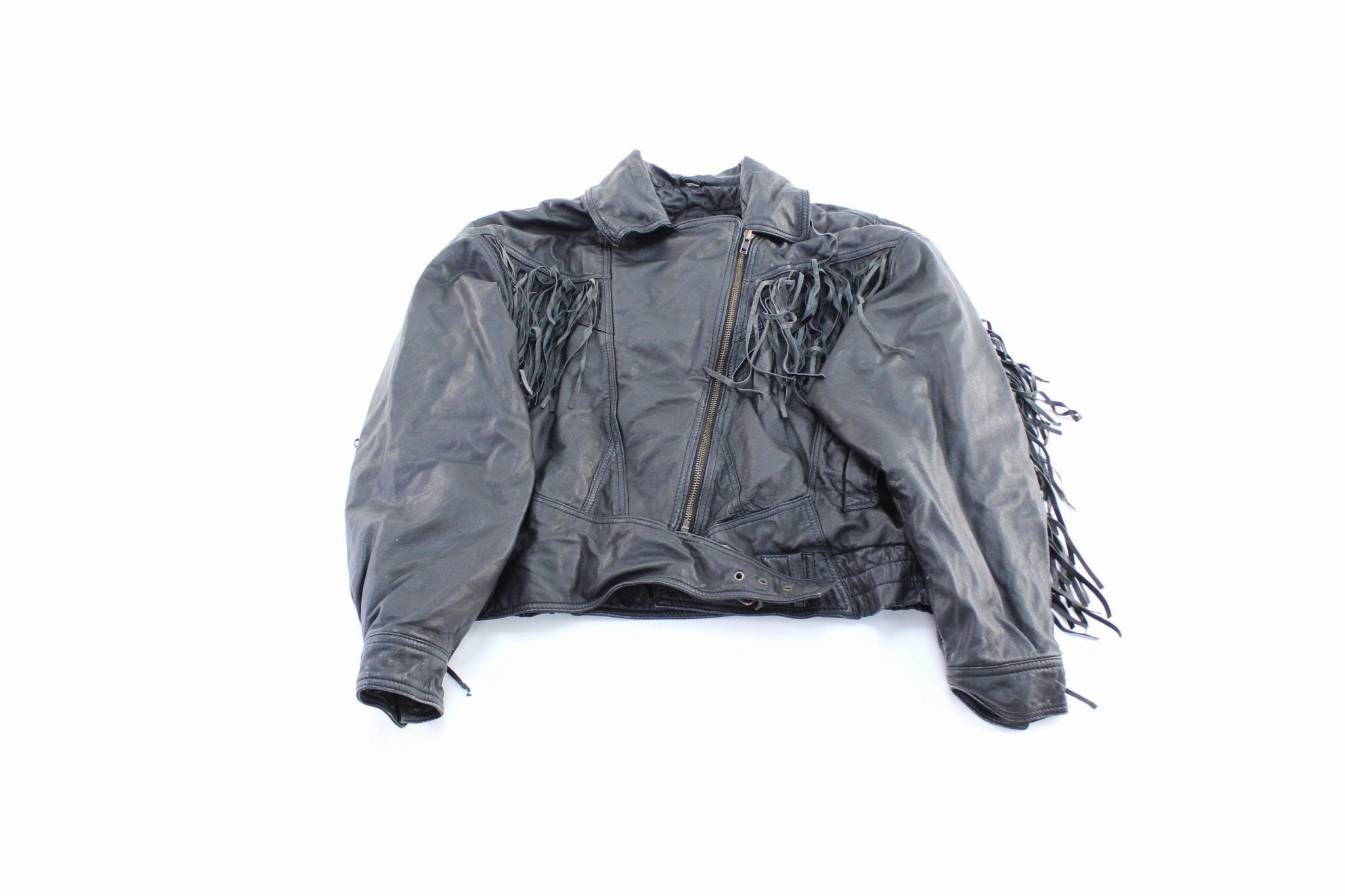 Women's Steer Brand Black Fringed Leather Zip Up Jacket Softshell Technology Commend