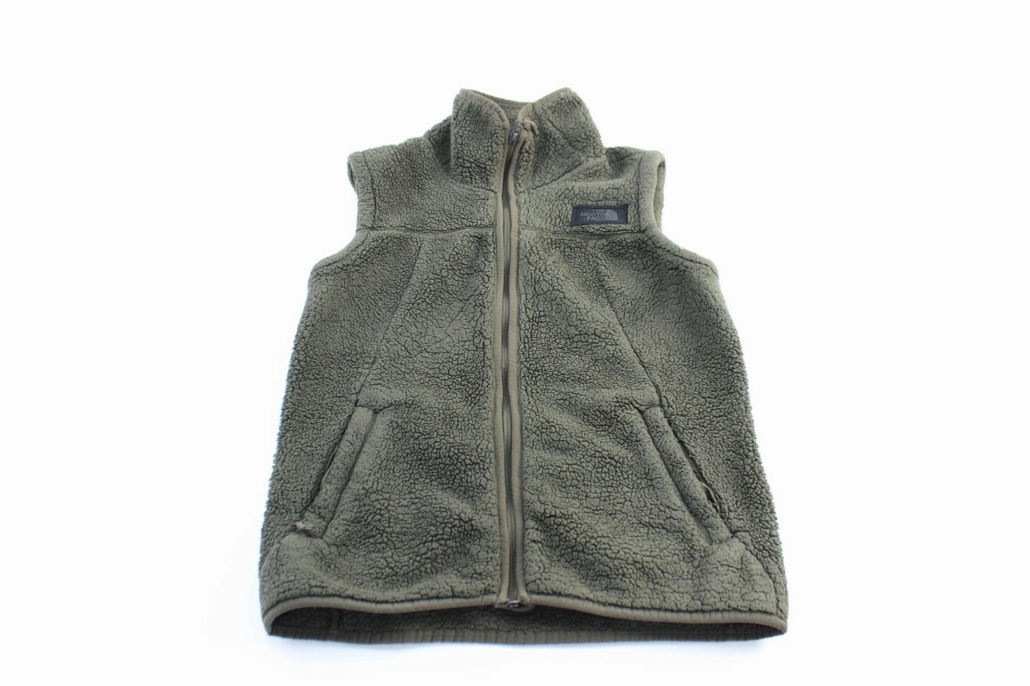 Women's The North Face Embroidered Logo Green Sherpa Zip Up Vest Trail Tested