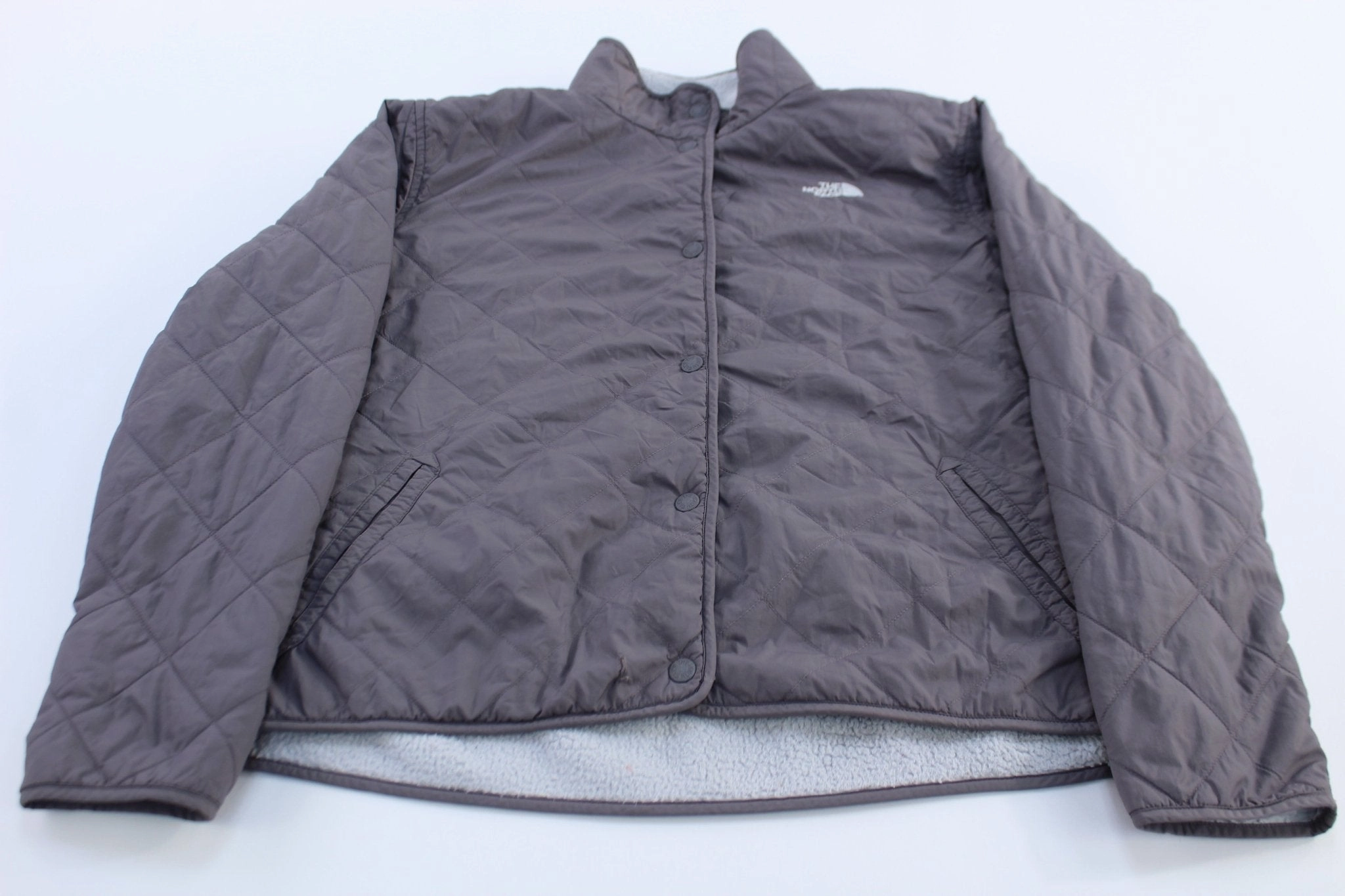 Women's The North Face Embroidered Logo Grey Quilted Jacket Casual Layer