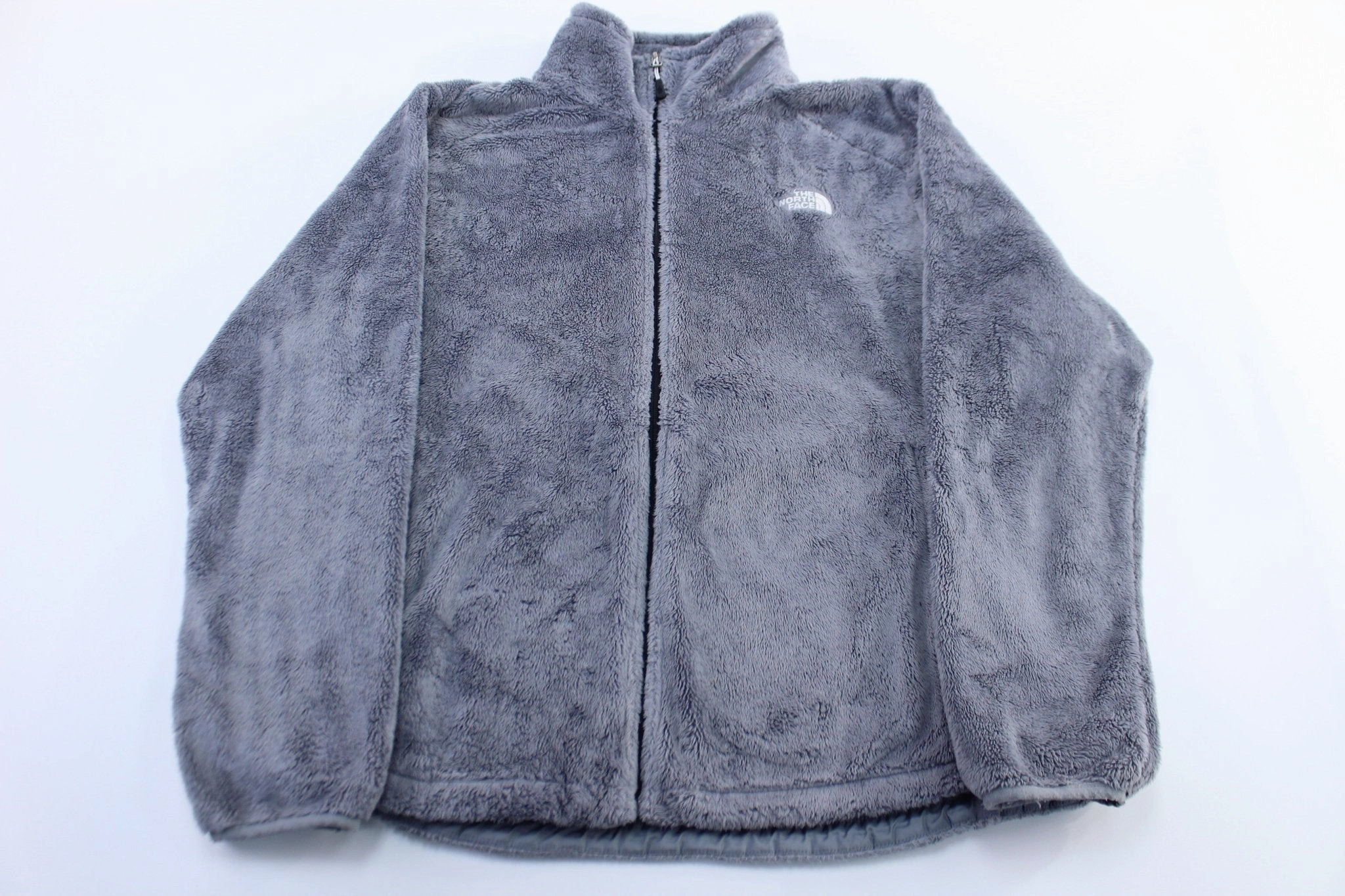 family trip Women's The North Face Embroidered Logo Grey Sherpa Zip Up Jacket