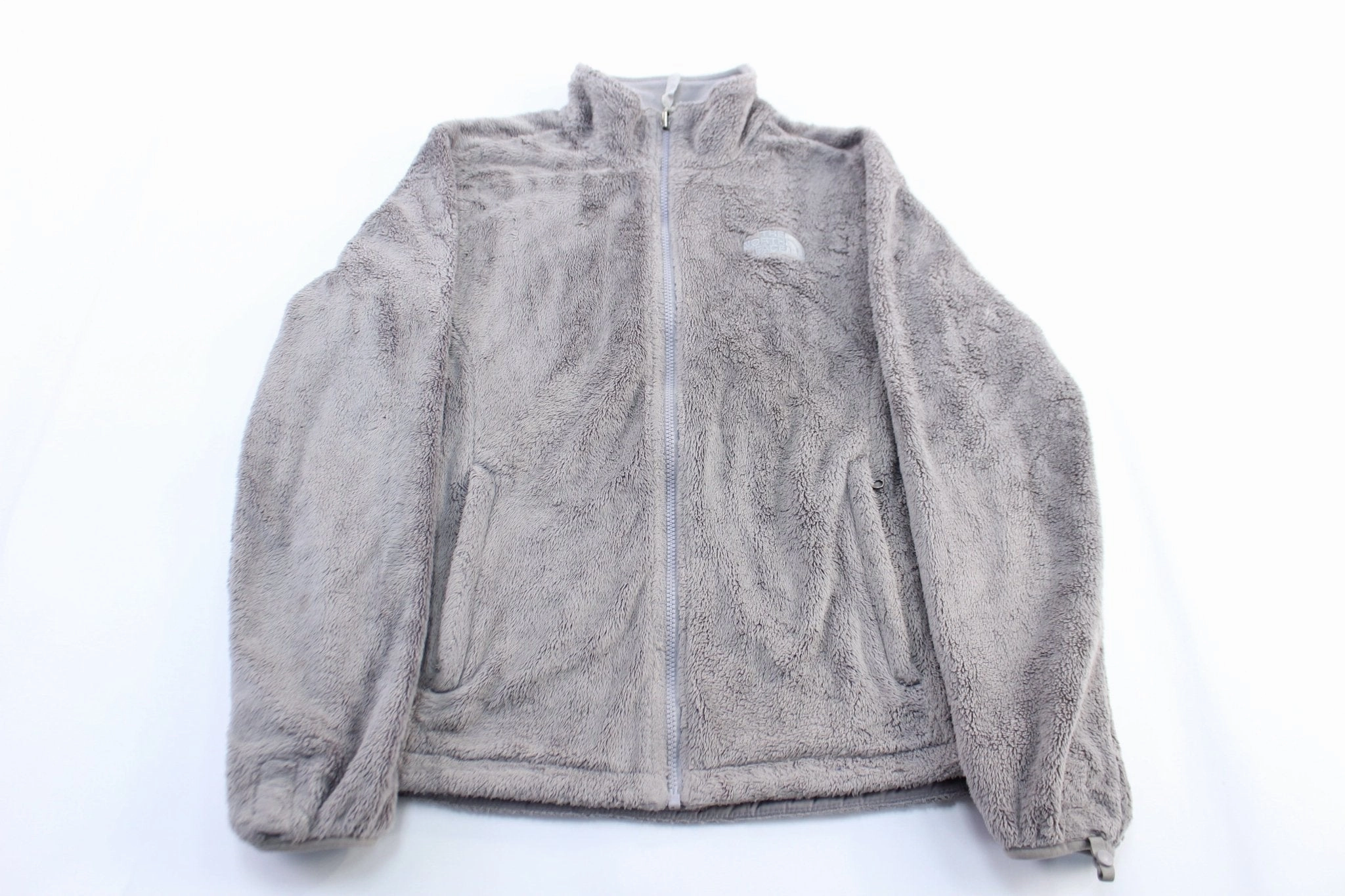 Women's The North Face Embroidered Logo Grey Sherpa Zip Up Jacket Continue