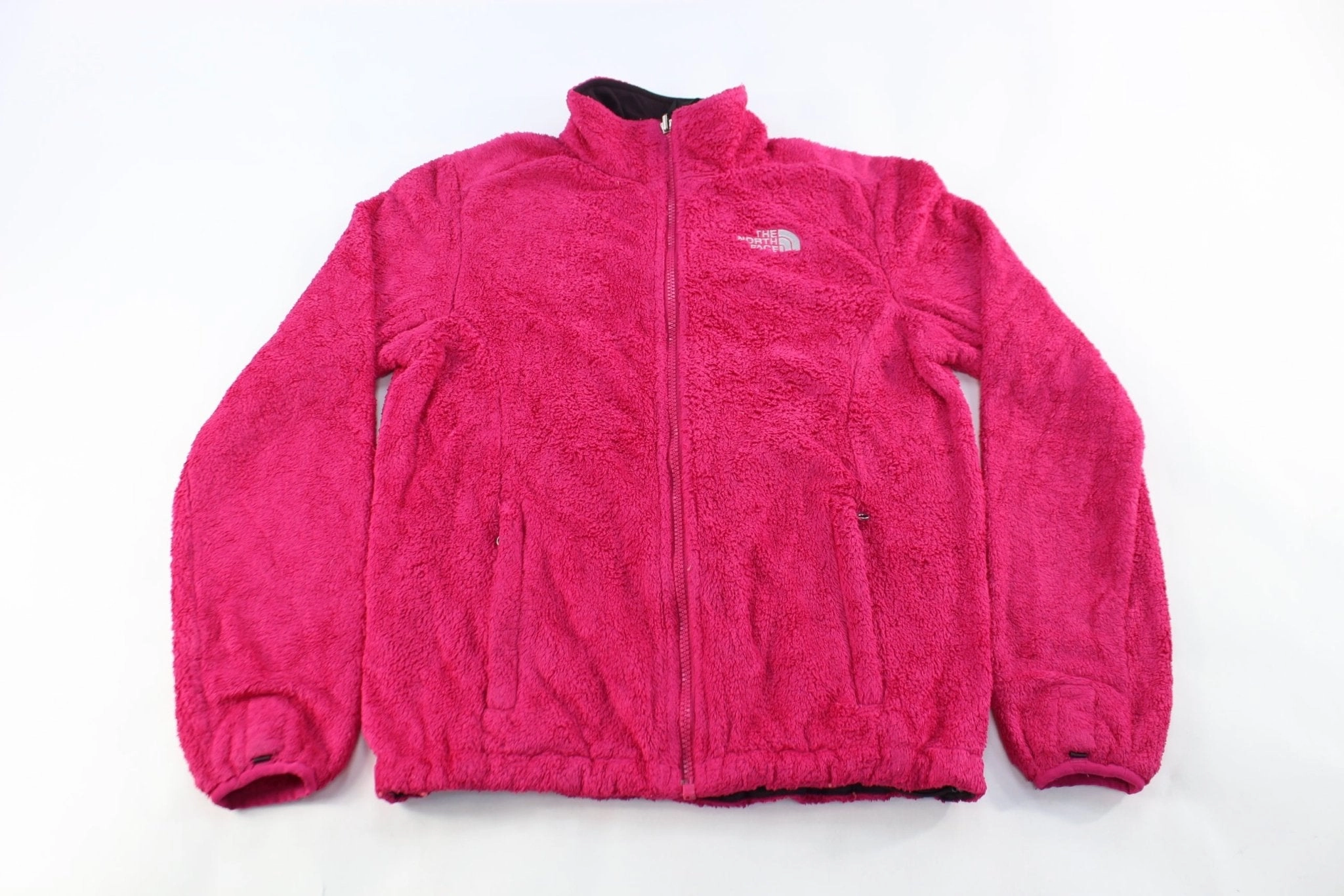 Women's The North Face Embroidered Logo Pink Fleece Zip Up Jacket suitable for dance parties Flex Stretch Material