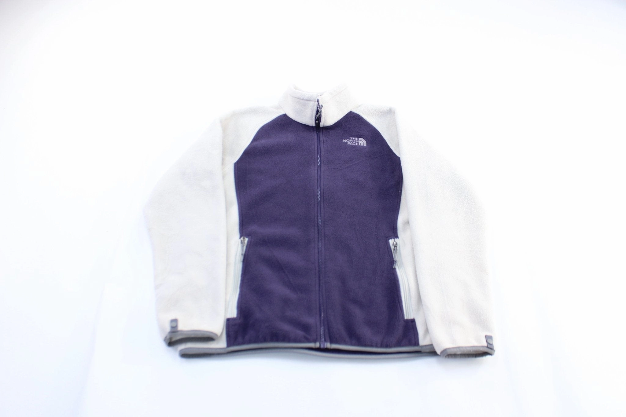 Women's The North Face Embroidered Logo White & Purple Fleece Zip Up Jacket Durable Stitching