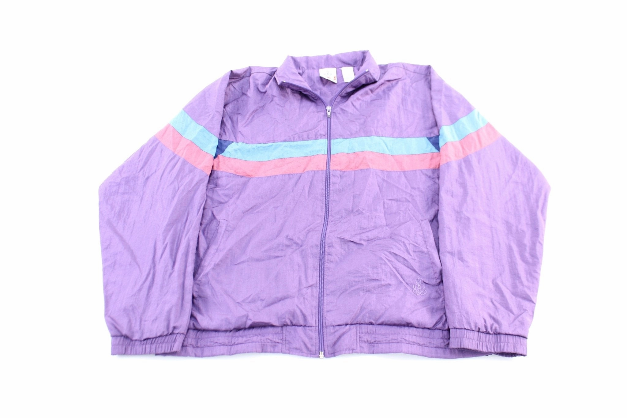 Women's USA Olympic Embroidered Logo Purple Zip Up Jacket Unique Weather Coat