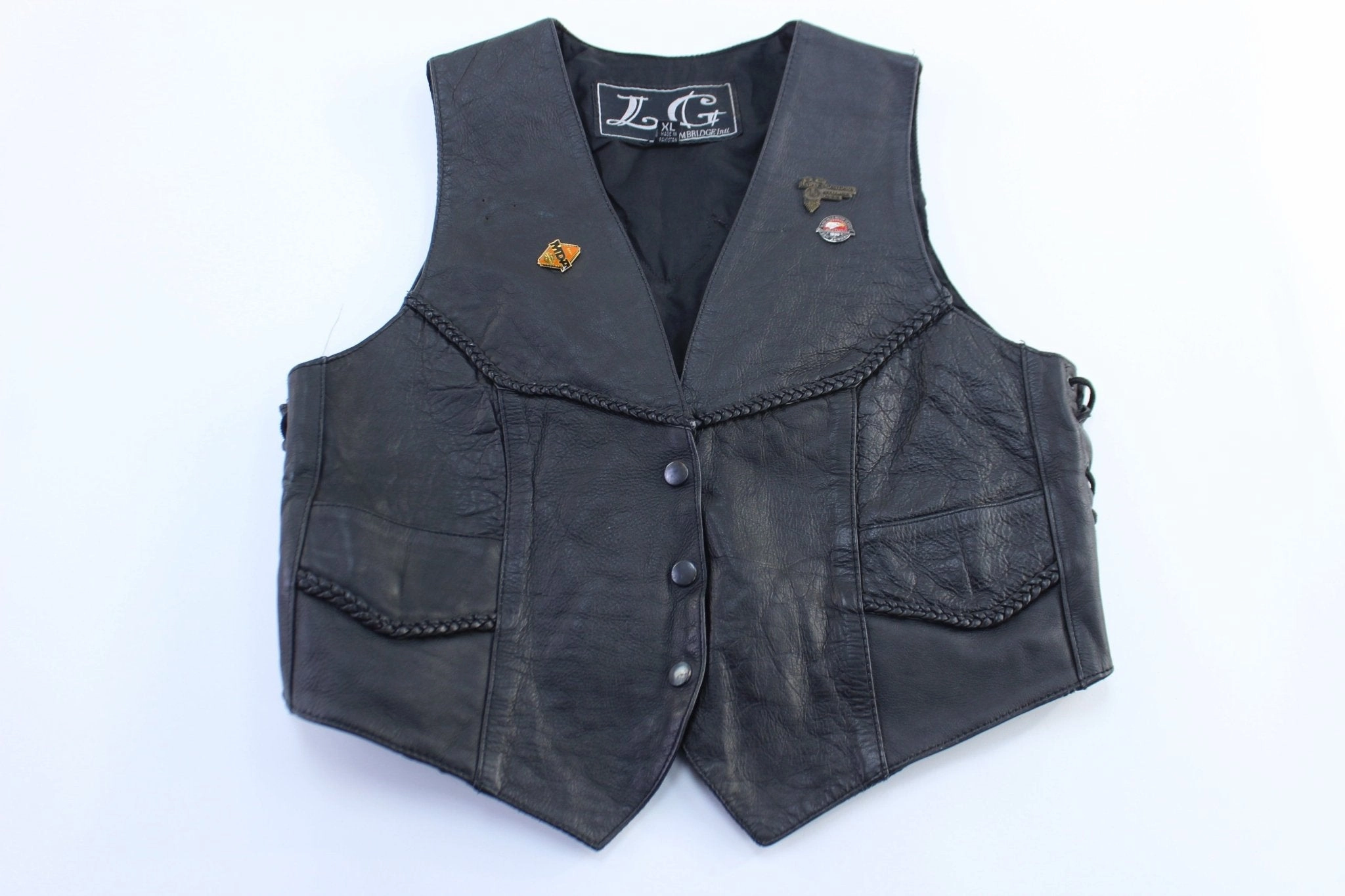 Women's Vintage Harley Davidson Motorcycles Black Leather Vest Light Reflective Trims