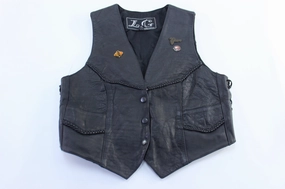 Women's Vintage Harley Davidson Motorcycles Black Leather Vest Light Reflective Trims