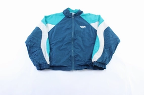Manufacture Women's Vintage Rebook Embroidered Logo Aqua, Teal, & White Windbreaker Jacket