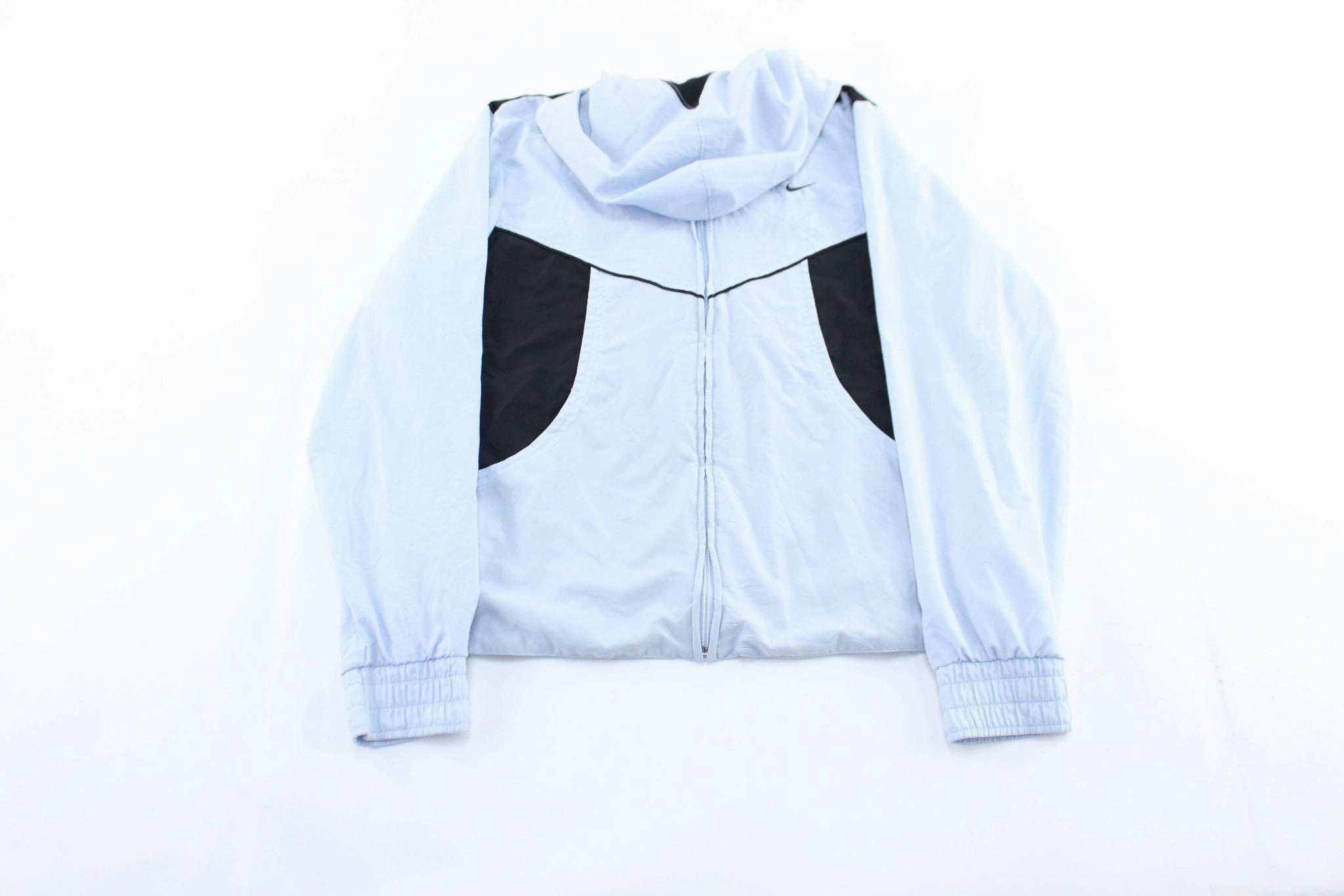 Water Resistant Material Women's Y2K Nike Embroidered Logo Blue & Black Zip Up Jacket