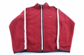 Women's Y2K Nike Embroidered Logo Red & Silver Fleece Jacket Comfort Design Casual Street