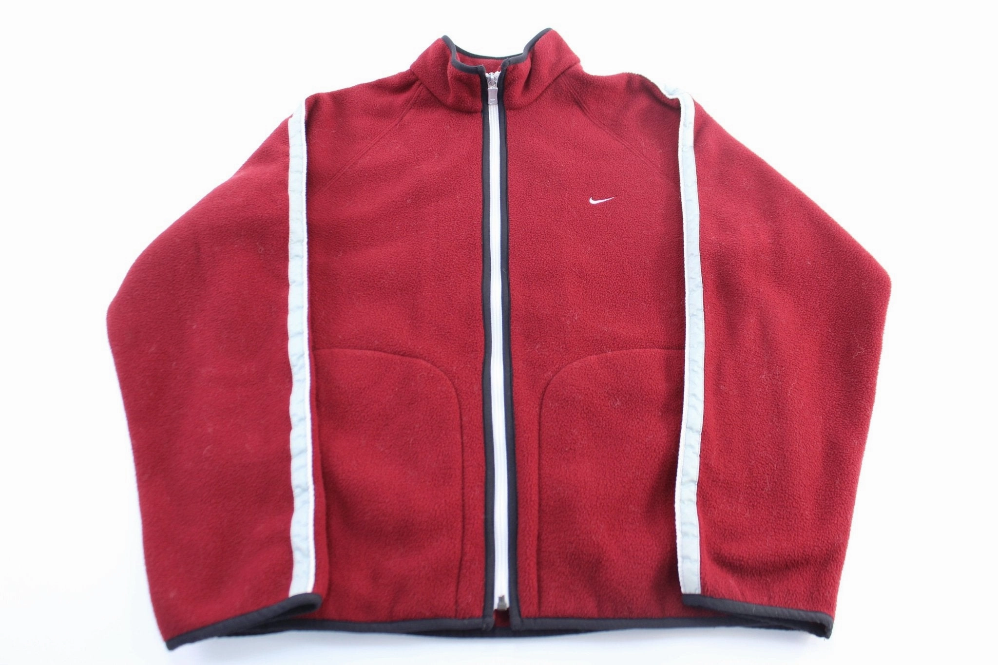 Women's Y2K Nike Embroidered Logo Red & Silver Fleece Jacket Comfort Design Casual Street