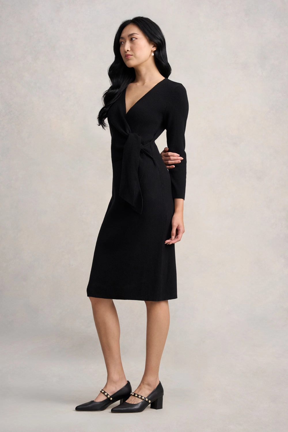 Wrap Detail Knit Dress - Black Smart and Sleek