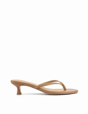 Xabi Kitten Heel Thongs - Almond Tan Leather light shoes