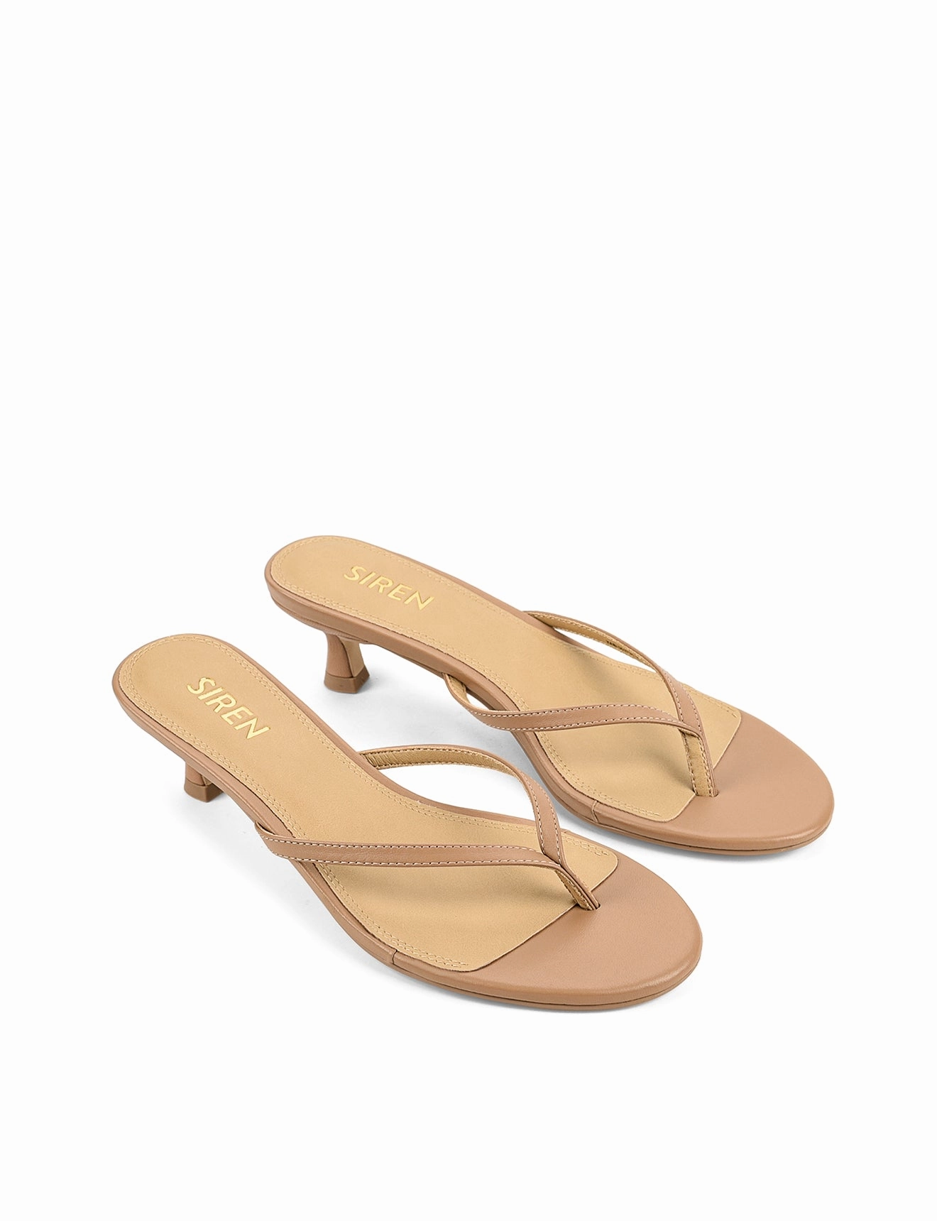 Xabi Kitten Heel Thongs - Almond Tan Leather Active Day Stylish Support