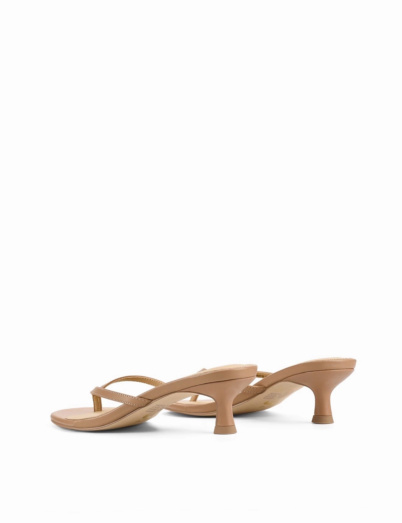 Xabi Kitten Heel Thongs - Almond Tan Leather Molded Contour Footbed Secure Closure