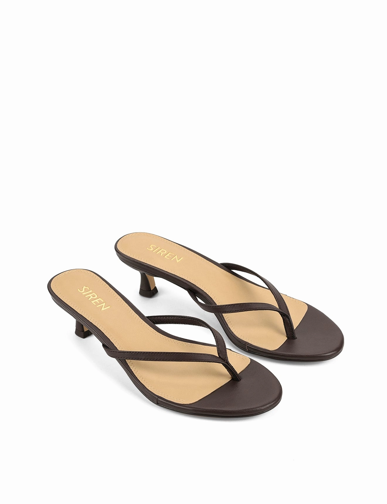 Hot Fashion Seamless lining Xabi Kitten Heel Thongs - Chocolate Brown Leather