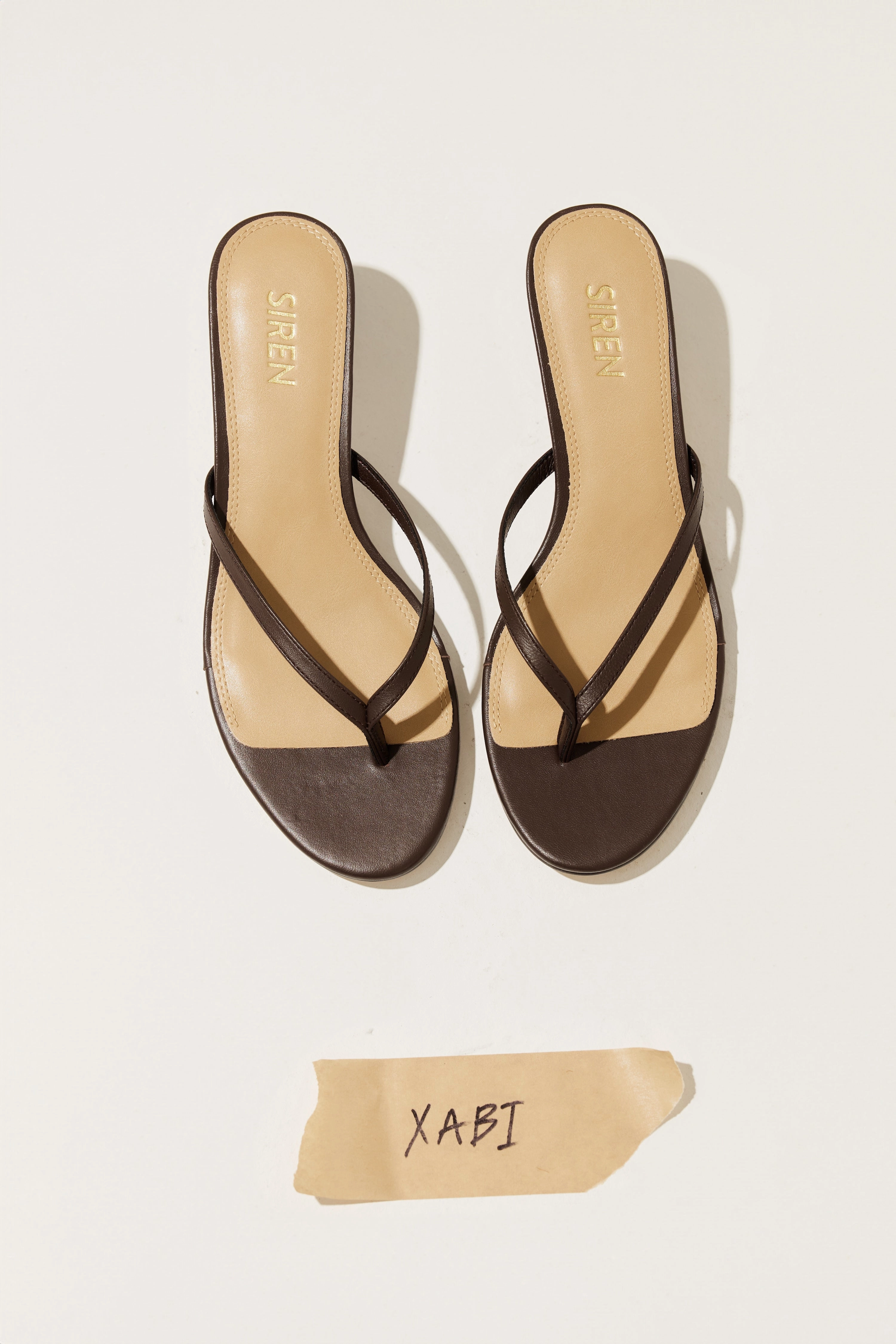 Xabi Kitten Heel Thongs - Chocolate Brown Leather Comfortable Footwear for Every Day Adjustable Heel Strap