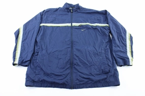 Y2K Nike Embroidered Logo Navy Blue Striped Zip Up Jacket Water Repellent Finish