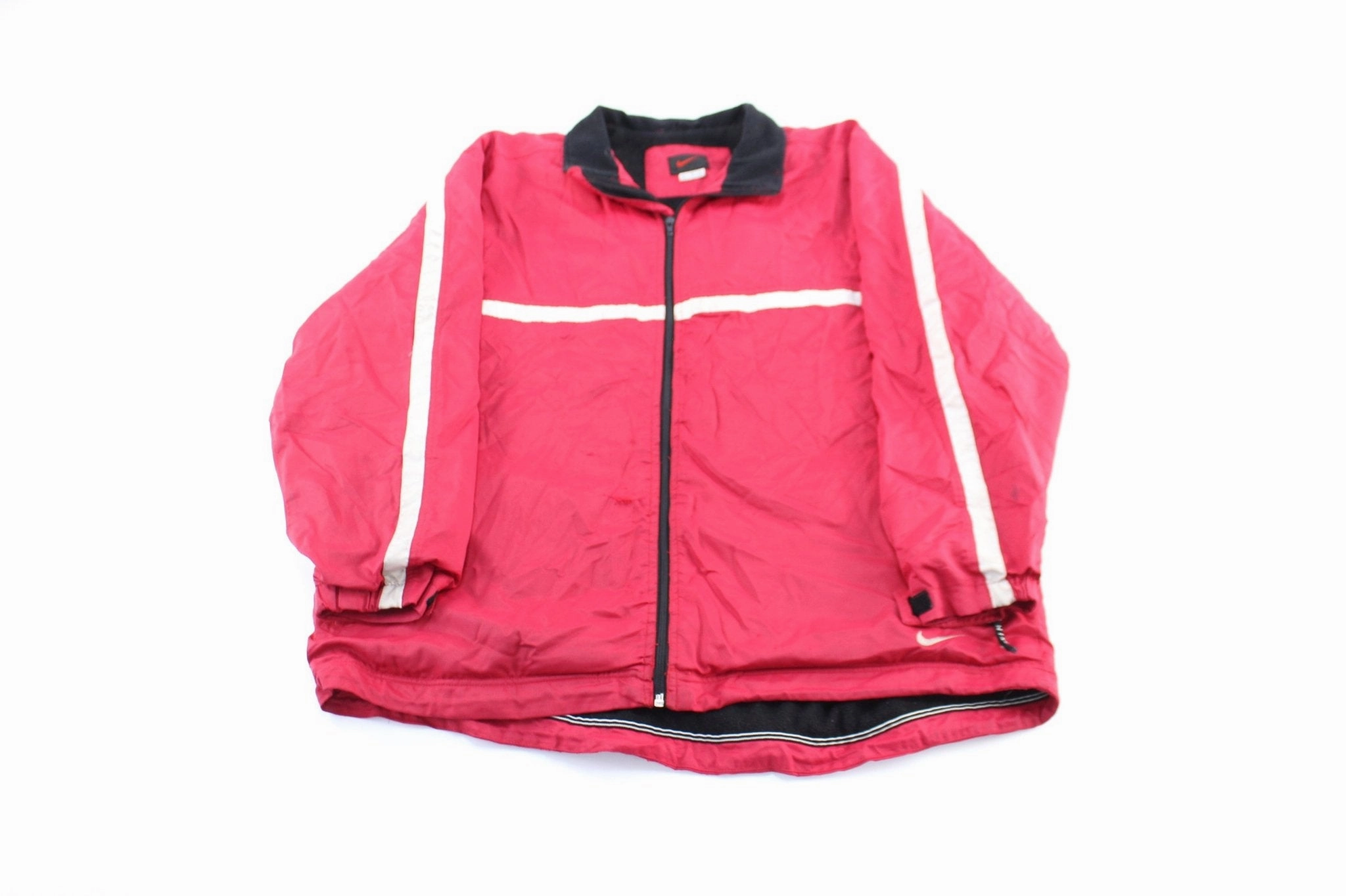 Y2K Nike Embroidered Logo Red & White Zip Up Jacket Windproof Construction Breathable Structure