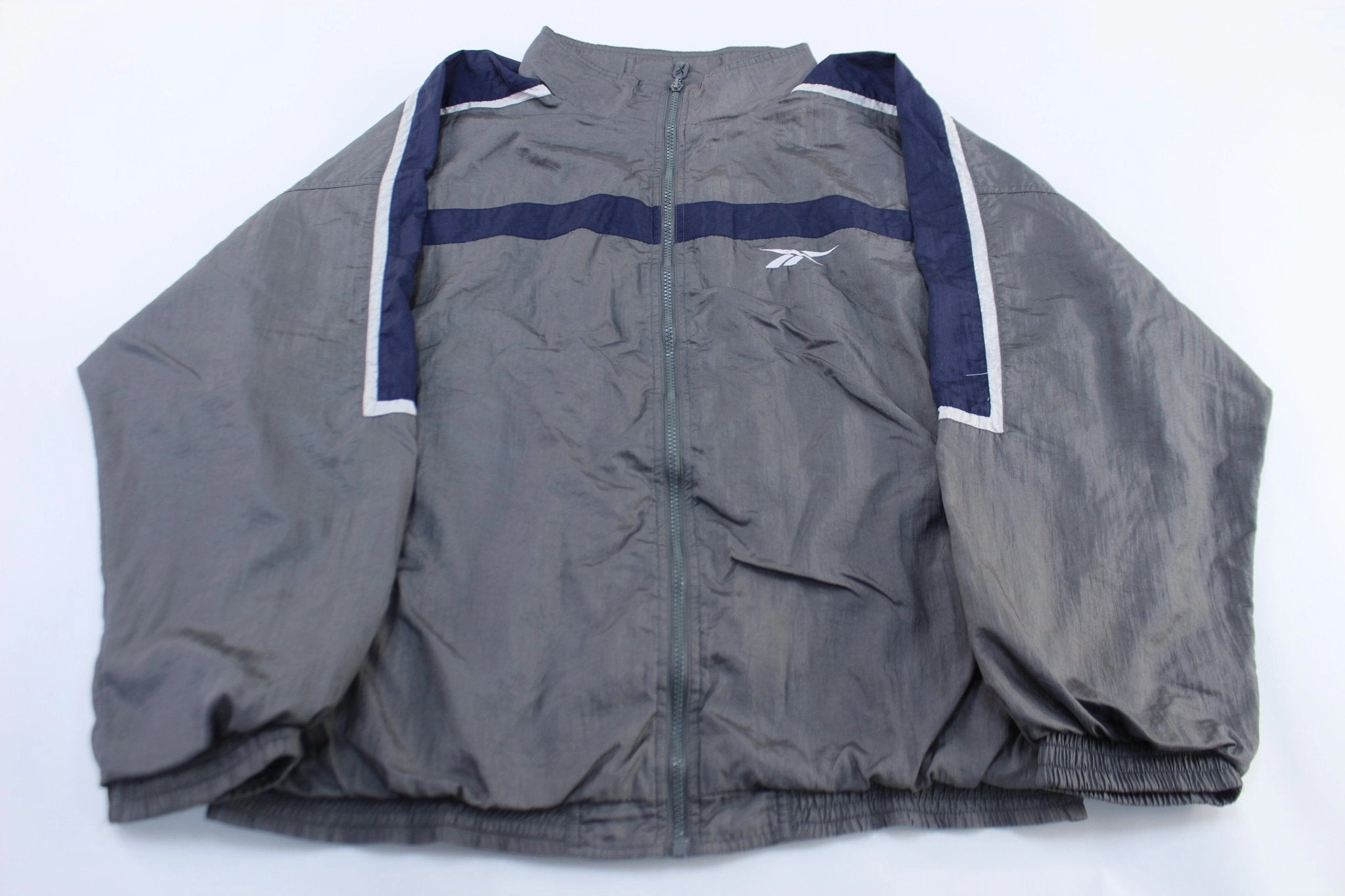 Jump Dry Y2K Reebok Embroidered Logo Blue, Grey, & White Zip Up Jacket