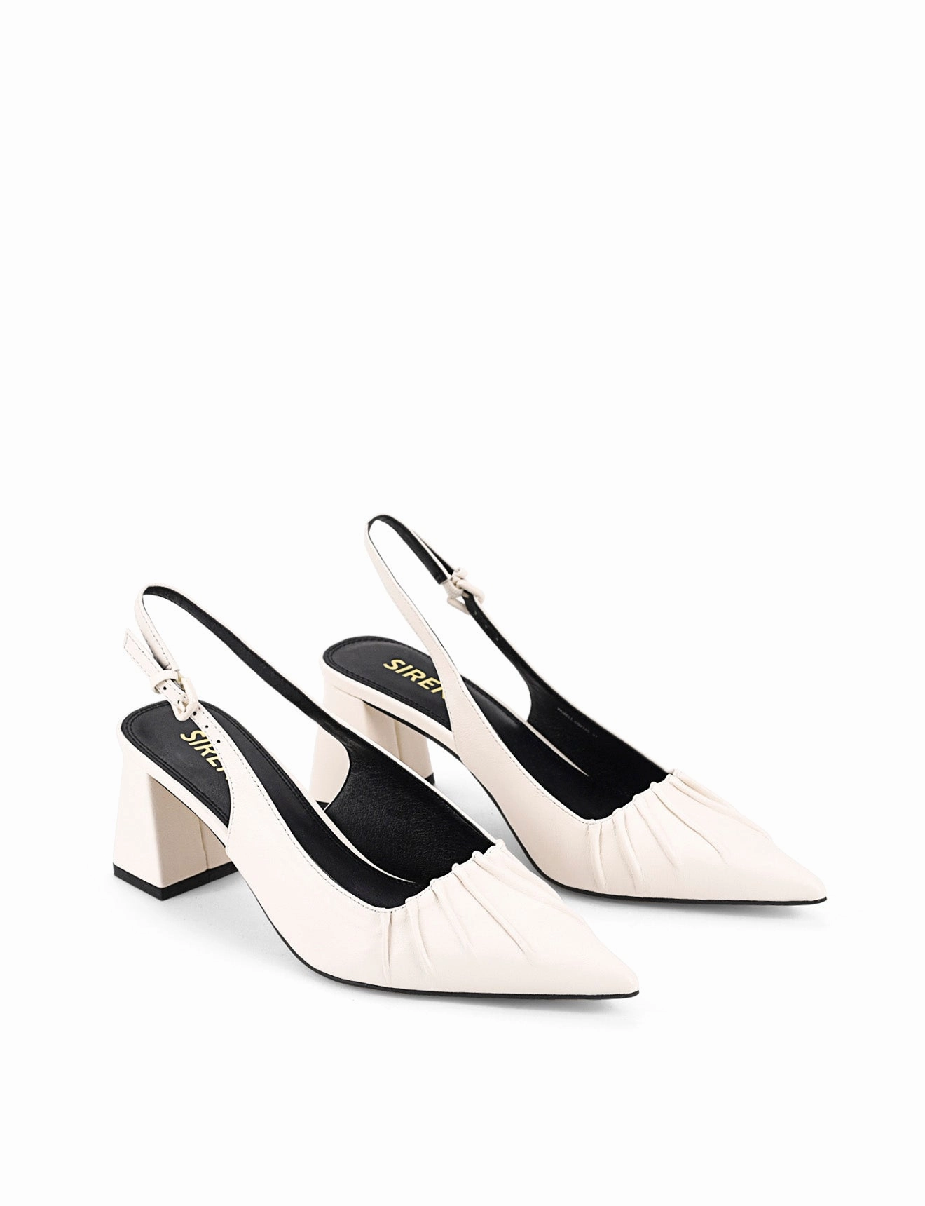 Yabell Slingback Block Heels - Chalk White Leather Korean Vibe Great Trip