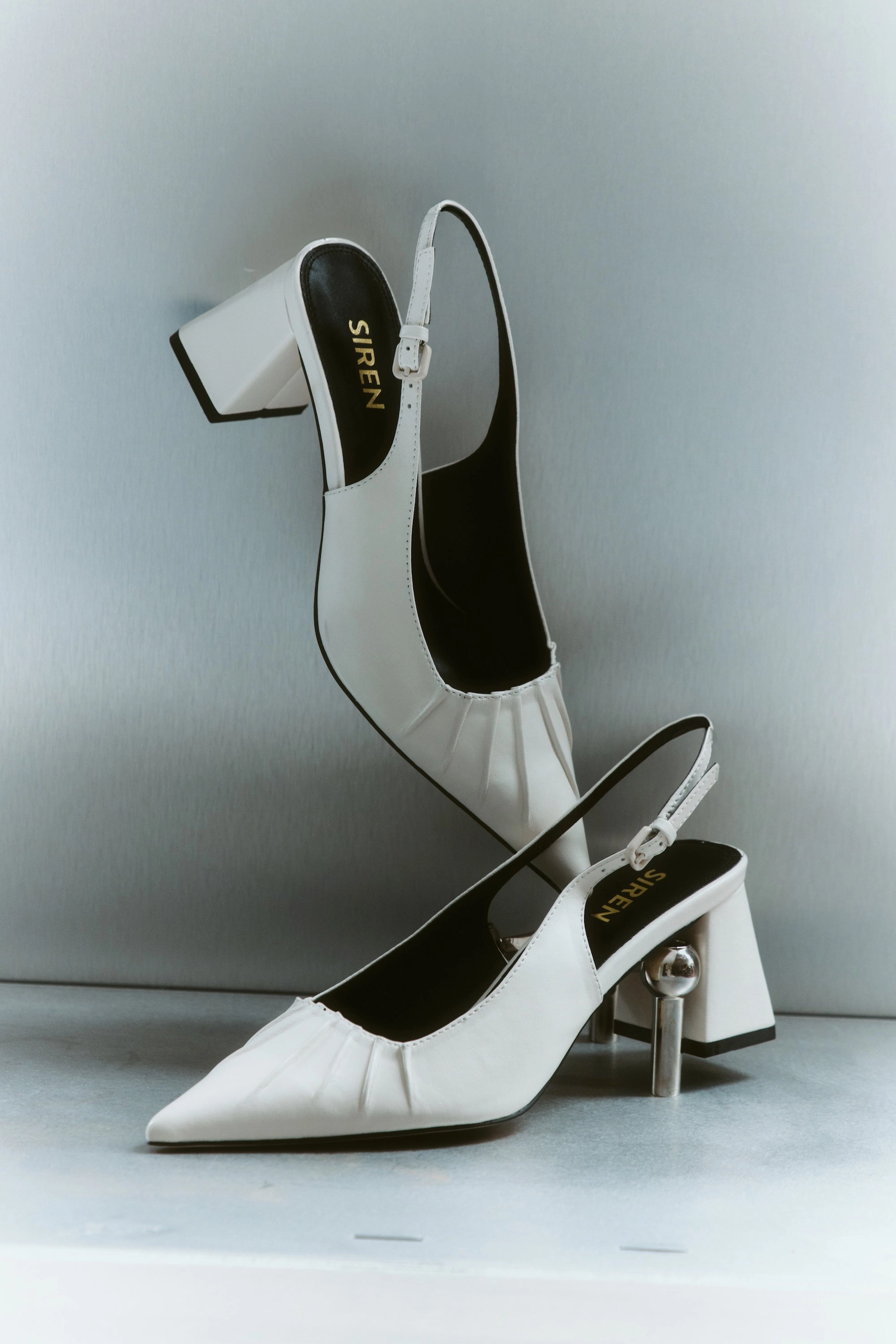 Boho Light Small Step Yabell Slingback Block Heels - Chalk White Leather