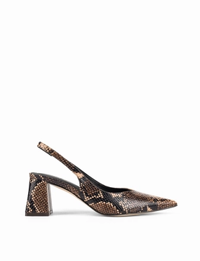 Step Around Yankee Slingback Block Heel - Brown Snake Leather