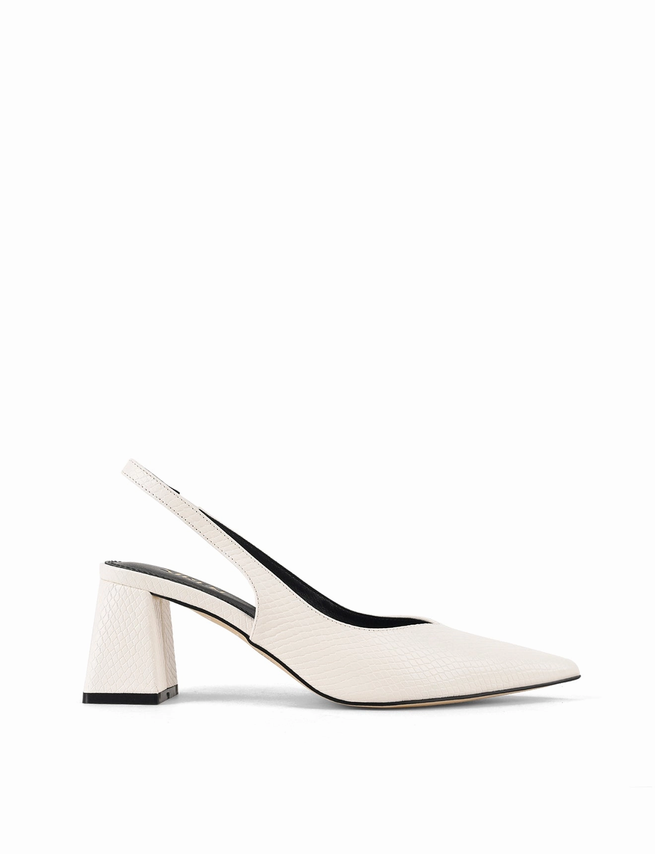 Yankee Slingback Block Heel - Chalk White Snake Leather Mesh Upper