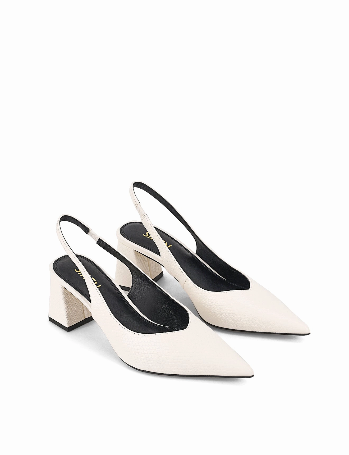 Windy day Yankee Slingback Block Heel - Chalk White Snake Leather