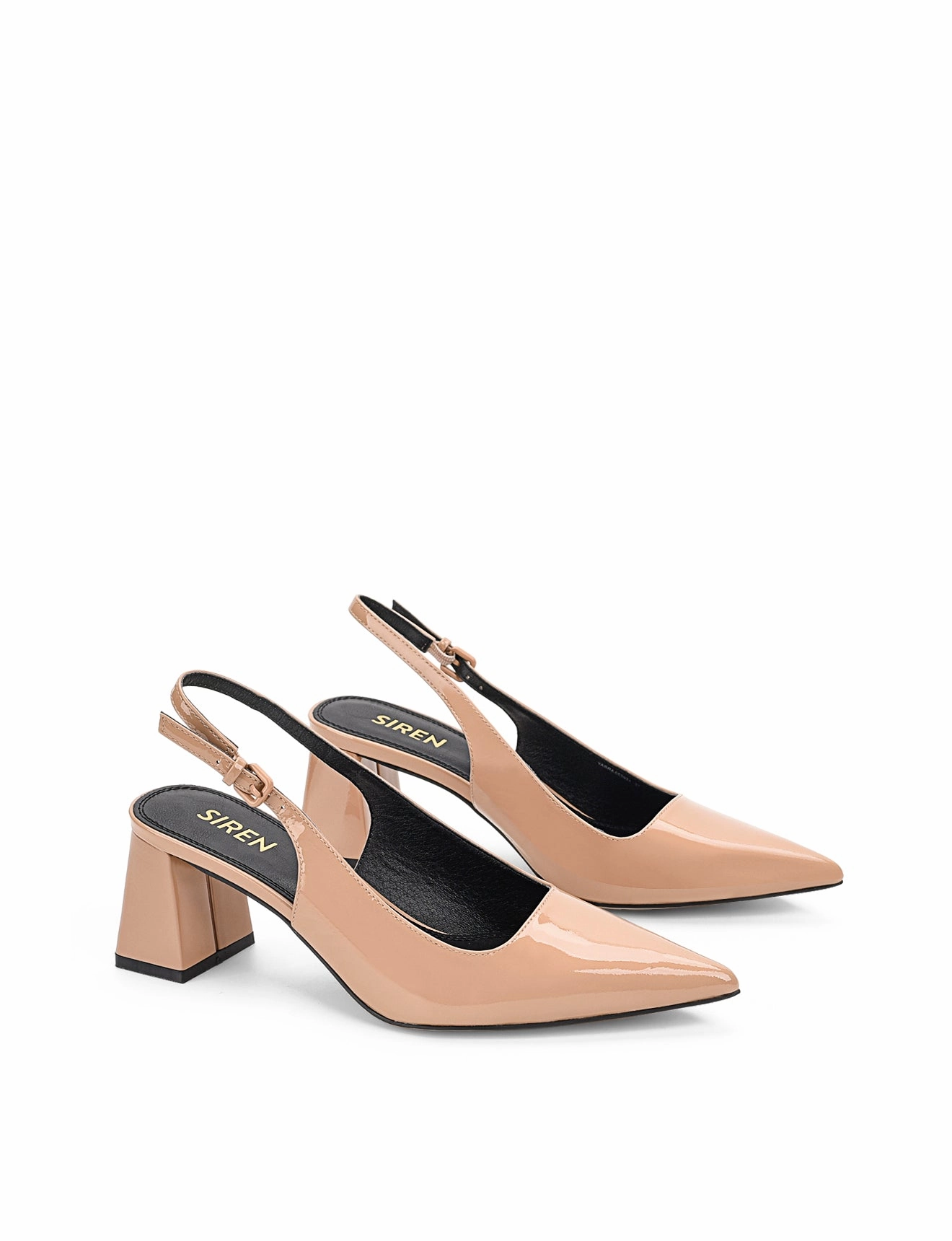 Quiet Night Yarra Pointed Toe Slingbacks - Almond Tan Patent Leather