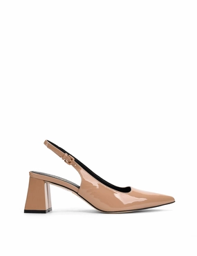 Park Lane Yarra Pointed Toe Slingbacks - Almond Tan Patent Leather