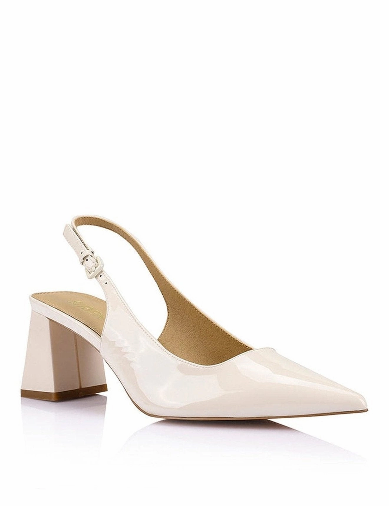 Yarra Pointed Toe Slingbacks - Chalk Patent Leather Padded collar