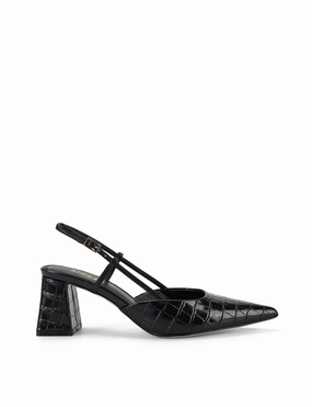 Yasmine Slingback Heels - Black Croc Leather Firm Step