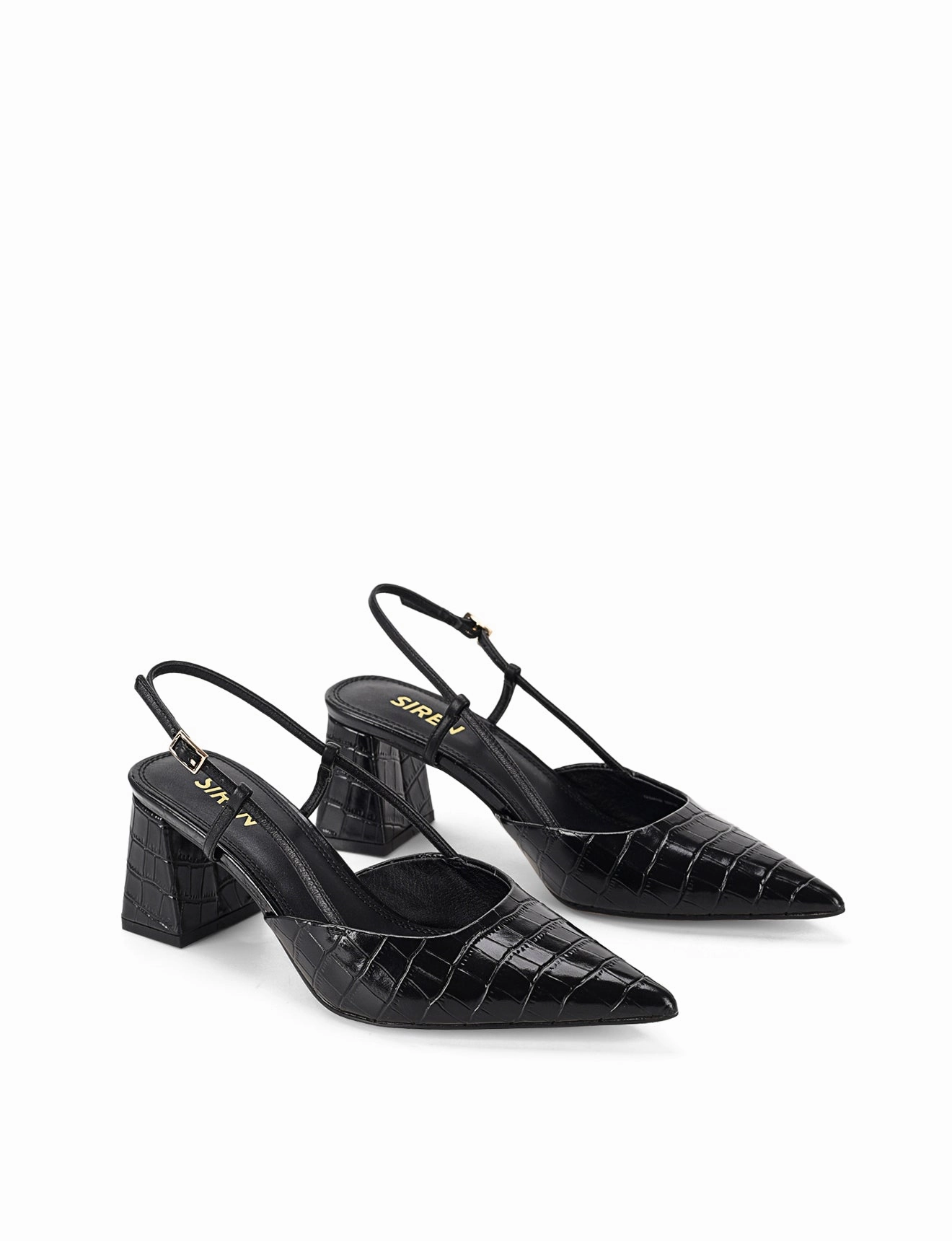 Yasmine Slingback Heels - Black Croc Leather Slip On