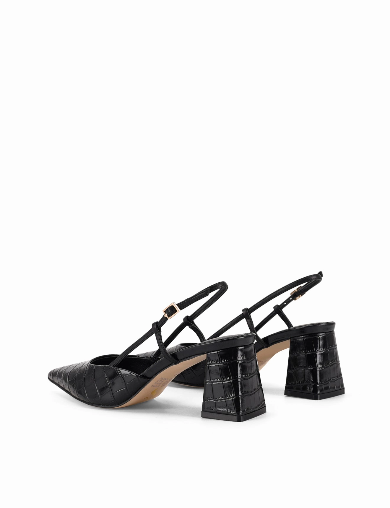 Yasmine Slingback Heels - Black Croc Leather Long Trip Hip Step