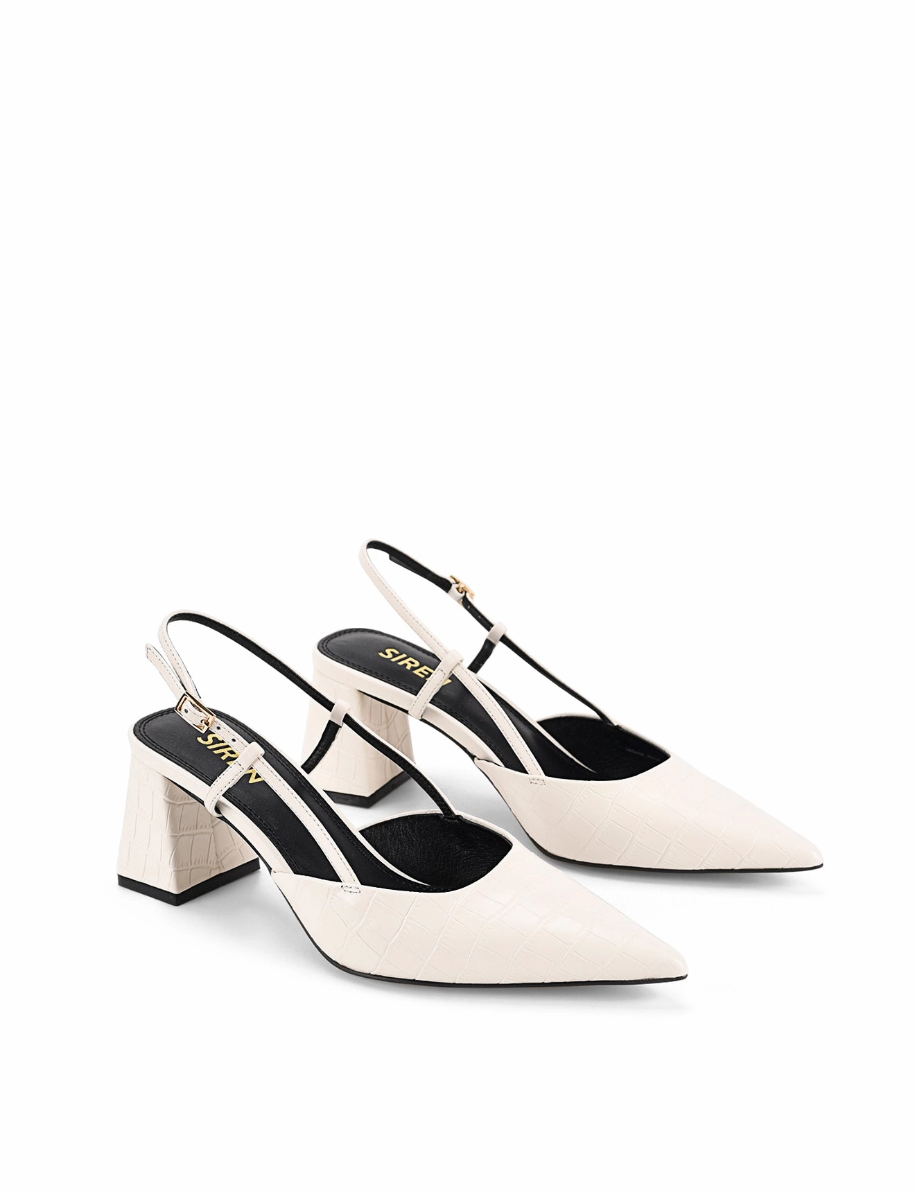 Yasmine Slingback Heels - Chalk White Croc Leather Arch Care