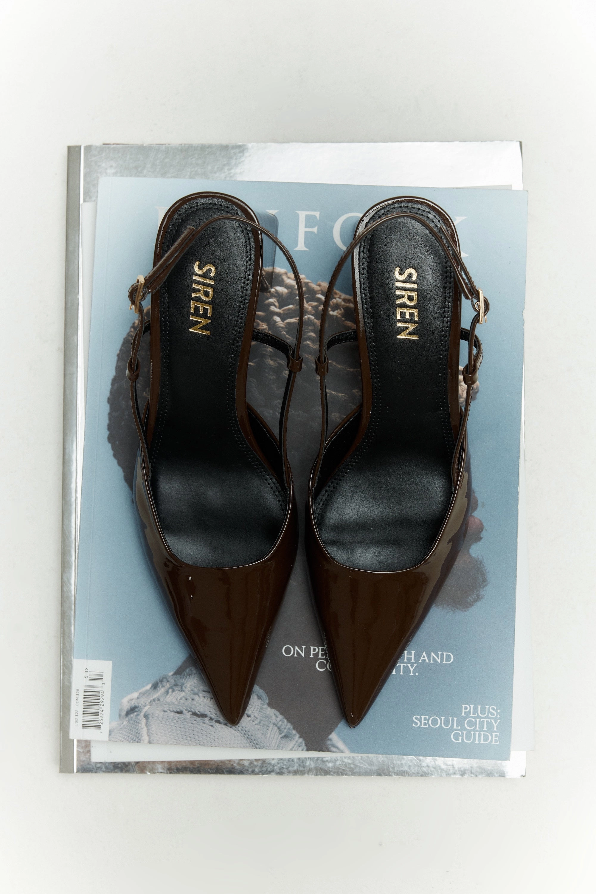 Yasmine Slingback Heels - Chocolate Brown Patent Leather Fast Walk