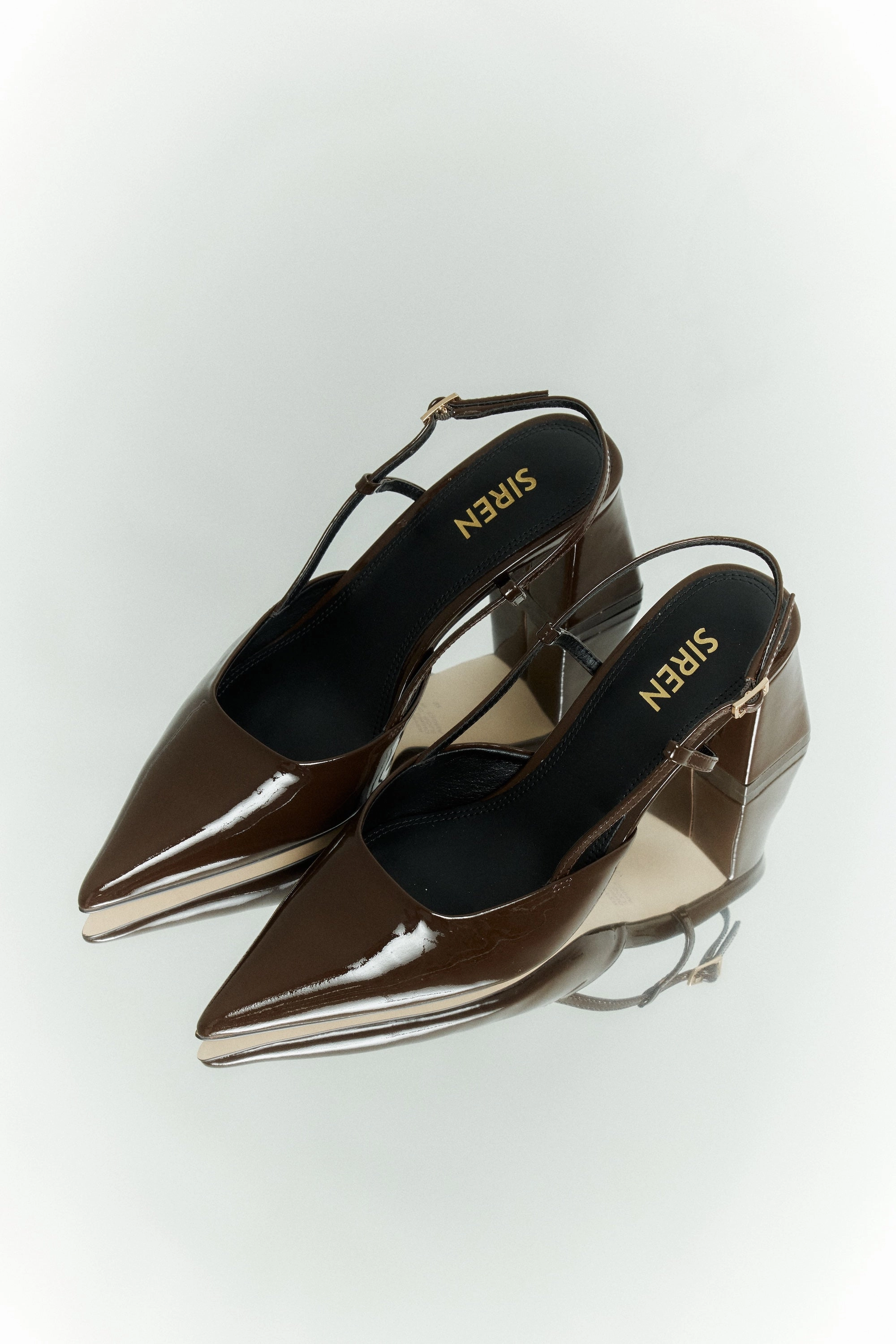 Back Street Life Wear Yasmine Slingback Heels - Chocolate Brown Patent Leather