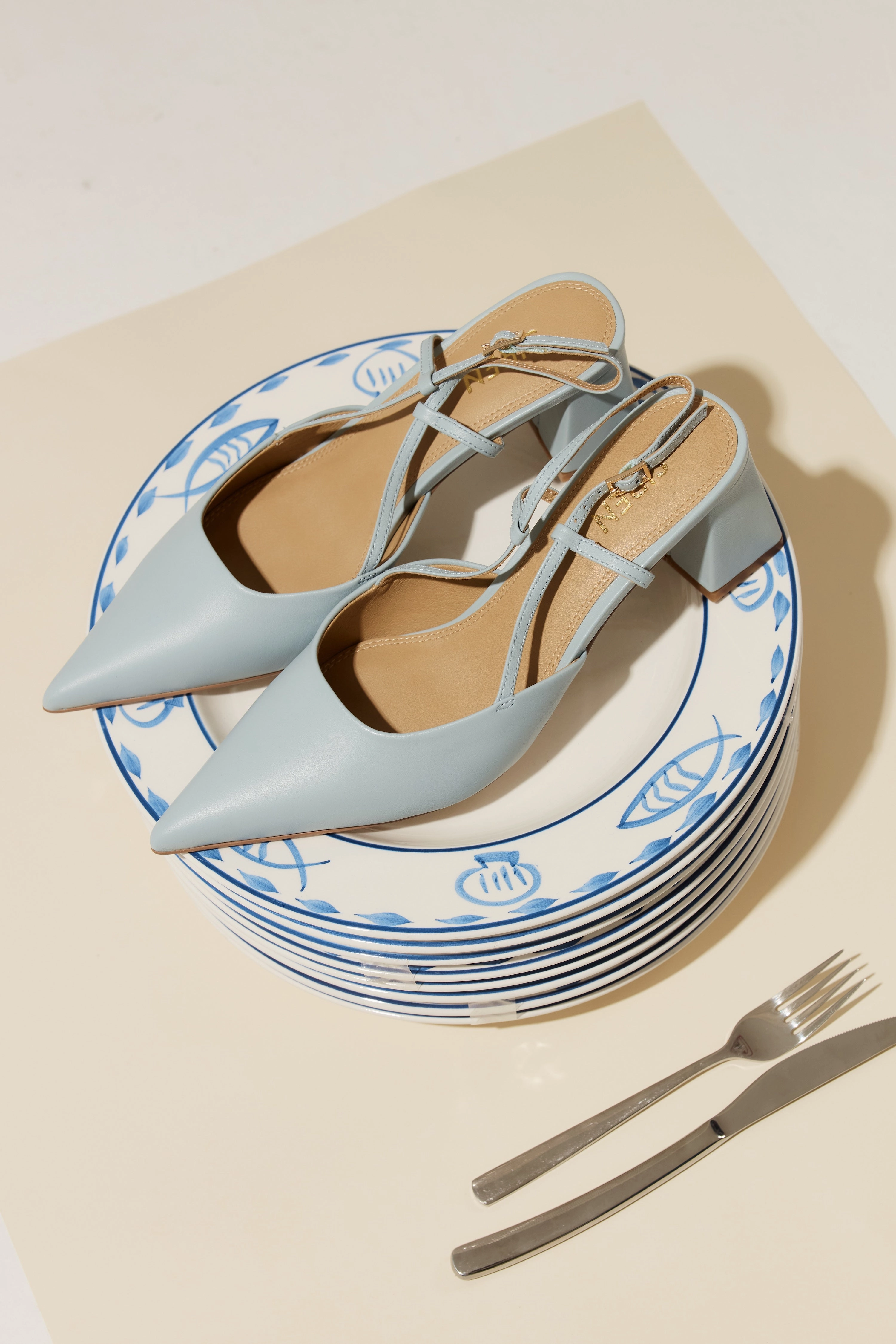 Yasmine Slingback Heels - Soft Blue Leather Island Trip Every Life