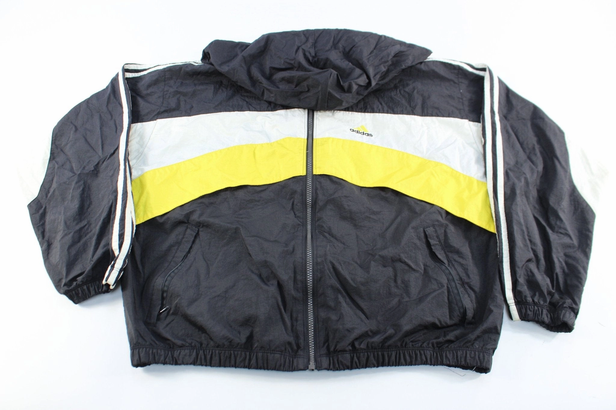 Flexible Hem Feedback Youth Adidas Embroidered Logo Black, White & Yellow Zip Up Jacket