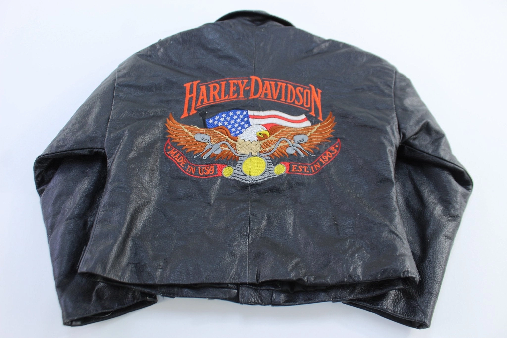 Youth Harley Davidson Motorcycles Embroidered Leather Biker Jacket Brown