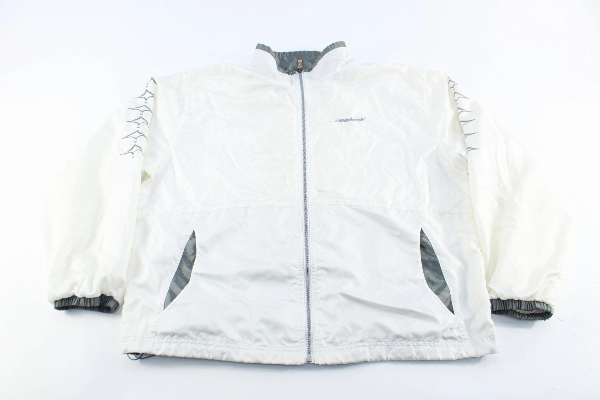 Youth Reebok Embroidered Logo White & Grey Zip Up Jacket windy Ability