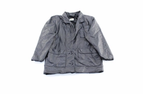 Women's 90's Vakko Black Leather Coat Warm Coverage Enjoy